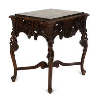 An Italian Rococo Style Carved Black Walnut Marble Top Side Table