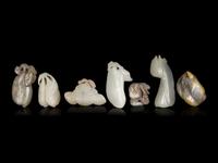 Six Chinese Celadon Jade Carved Figures of Fruits