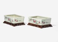 A Pair of Chinese Famille Rose Decorated 'Peaches' Rectangular Jardinieres