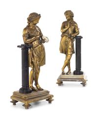A Pair of Continental Bronze Figures Allegorical of the Arts
