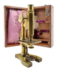 A French Brass Microscope Height 10 1/2 inches. — NACHET ET FILS, PARIS, 19TH CENTURY