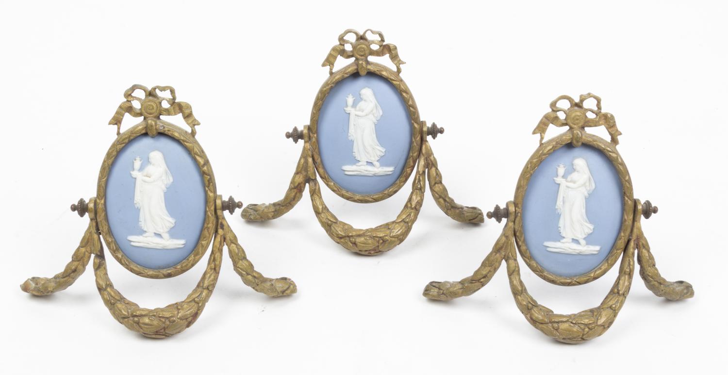 Three Gilt Bronze and Wedgwood Tie Backs Width 5 1/4 inches. — EARLY 20TH CENTURY