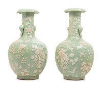 A Pair of Chinese Celadon Glazed Porcelain Vases