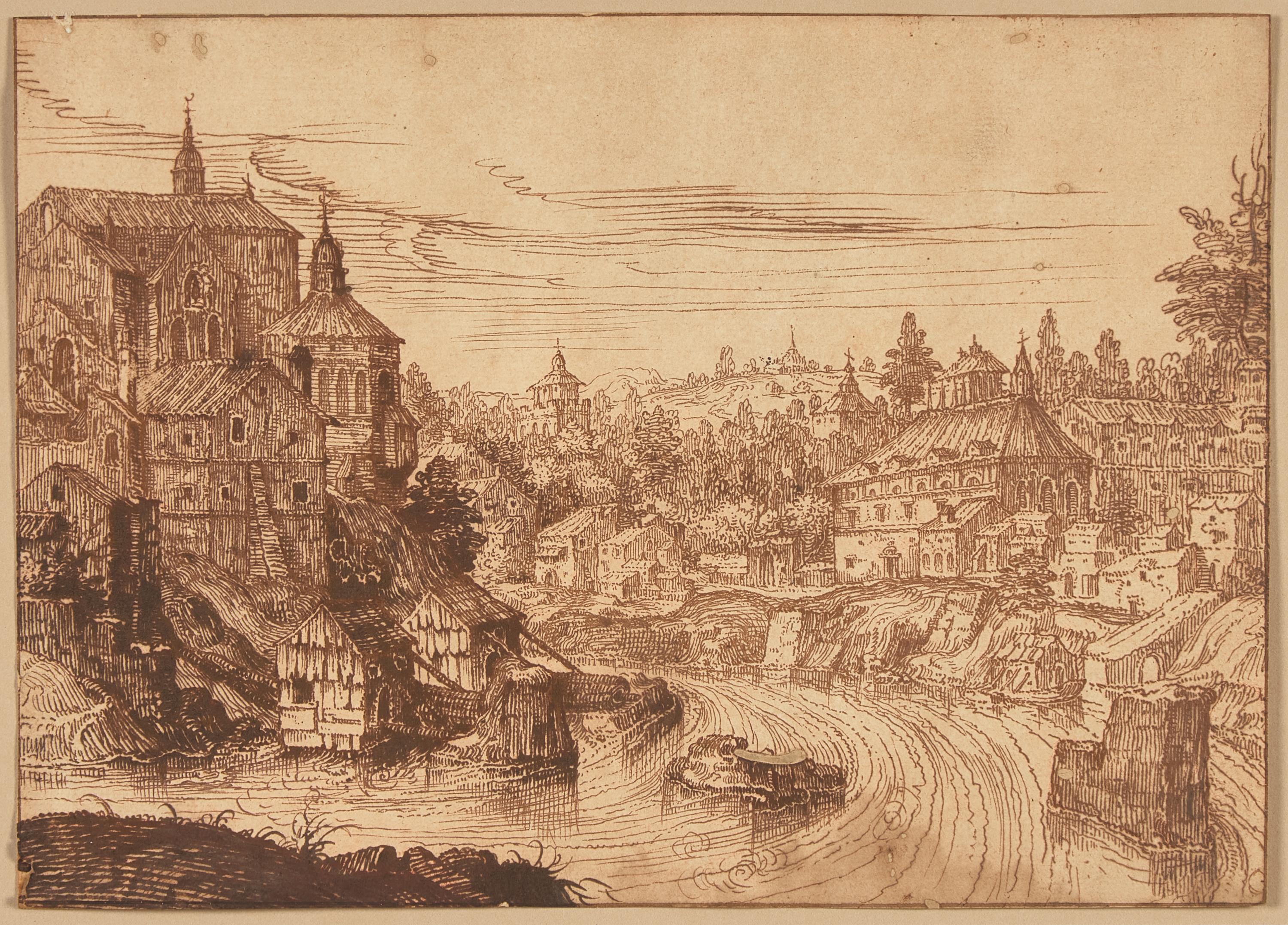 Circle of Paul Bril (Flemish, 1554-1626) — Paysage Fluvial, une Église sur les Hauteurs