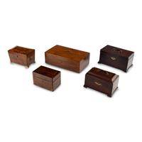 Four English Mahogany Tea Caddies