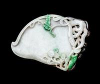 A Chinese Apple Green and White Jadeite Leaf-Form Ink Palette