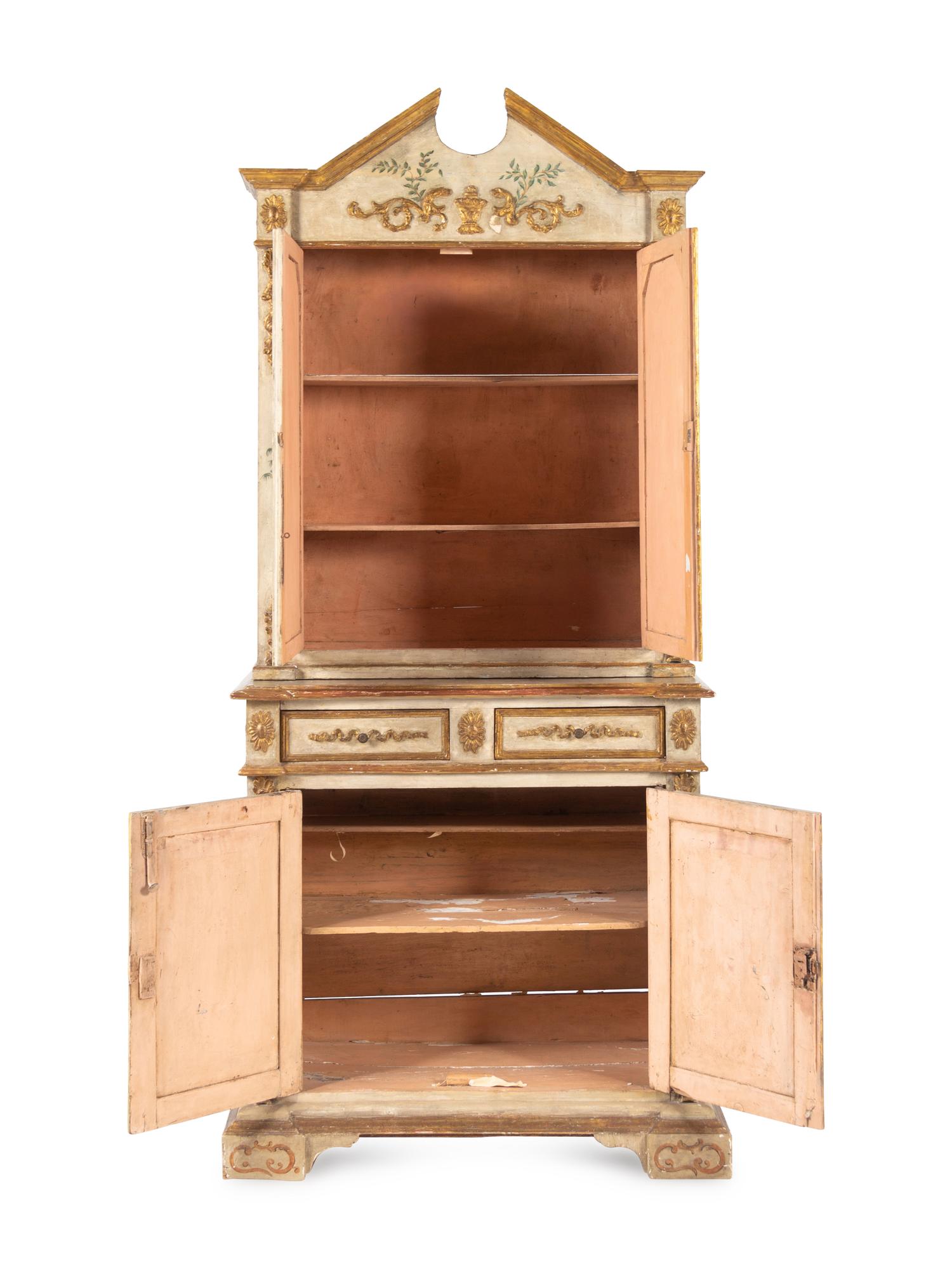 An Italian Polychrome and Cream-Painted and Parcel-Gilt Cabinet