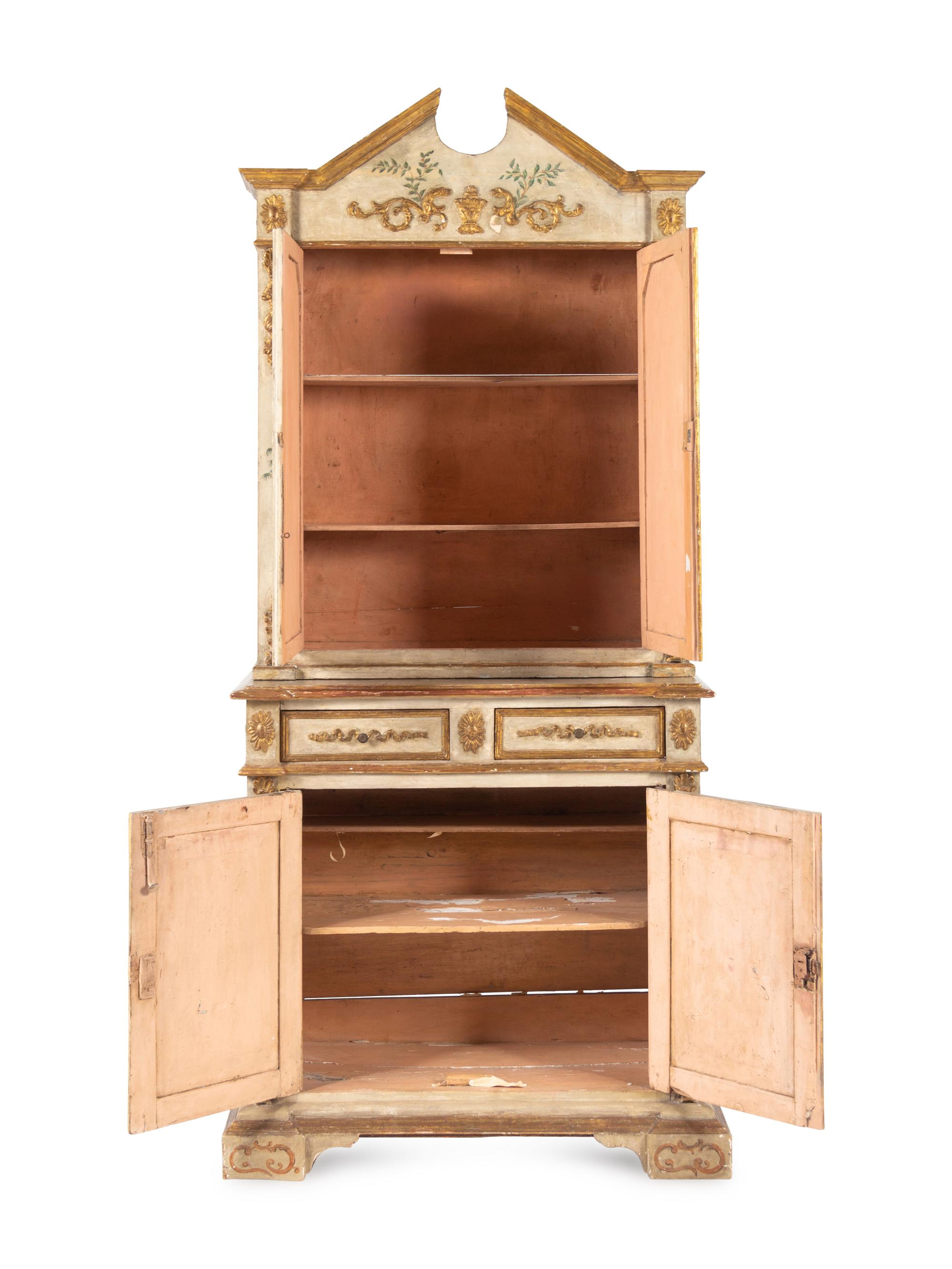 An Italian Polychrome and Cream-Painted and Parcel-Gilt Cabinet