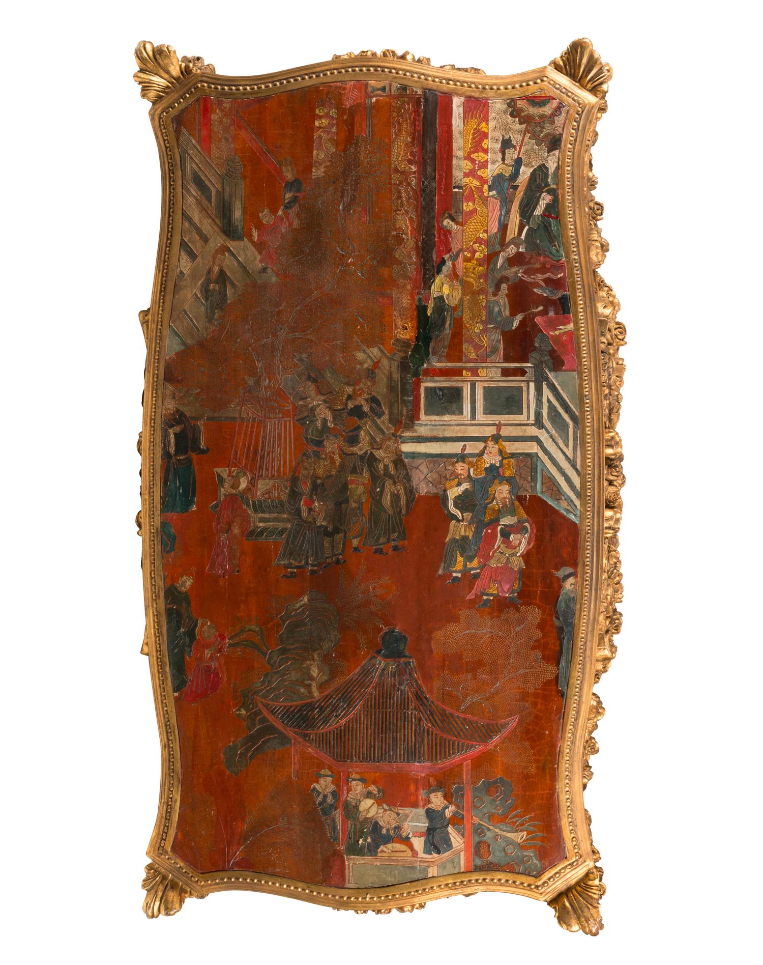 An Italian Carved Giltwood and Chinese Lacquer-Inset Center Table