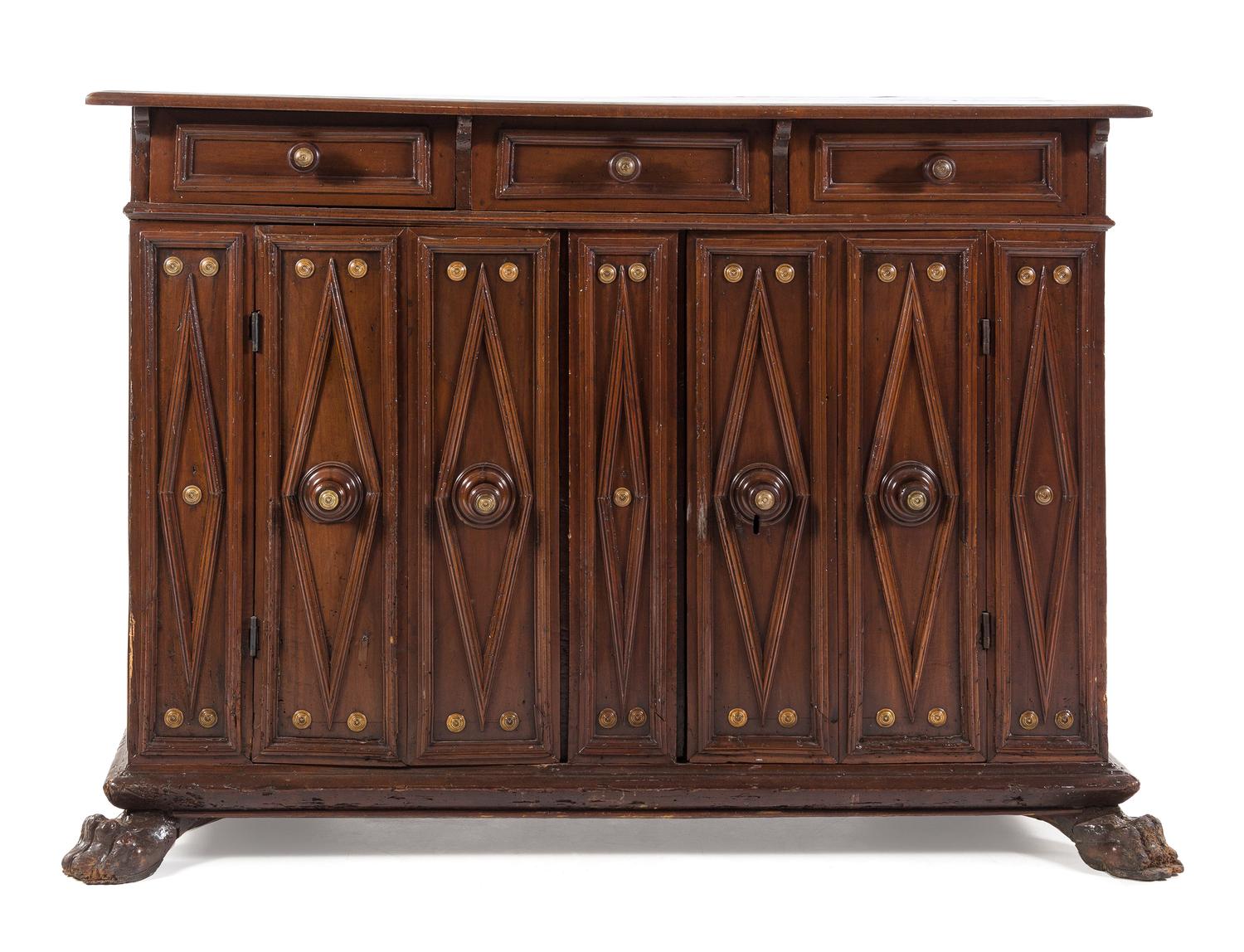 An Italian Walnut Console Cabinet Height 50 x width 72 x depth 27 1/2 inches. — 17TH/18TH CENTURY