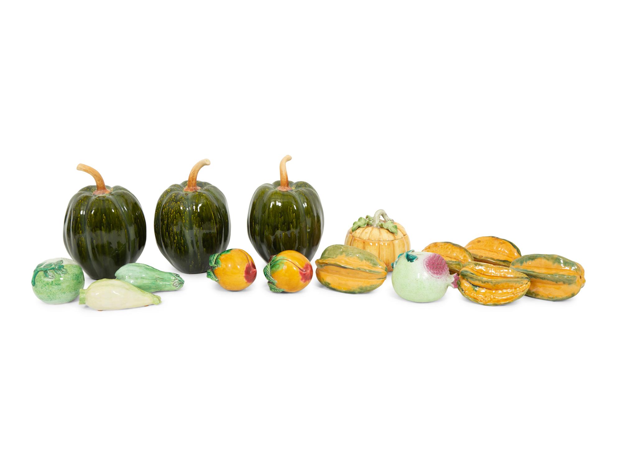 A Collection of Fifteen Miscellaneous Glazed Ceramic Fruits and Vegetables