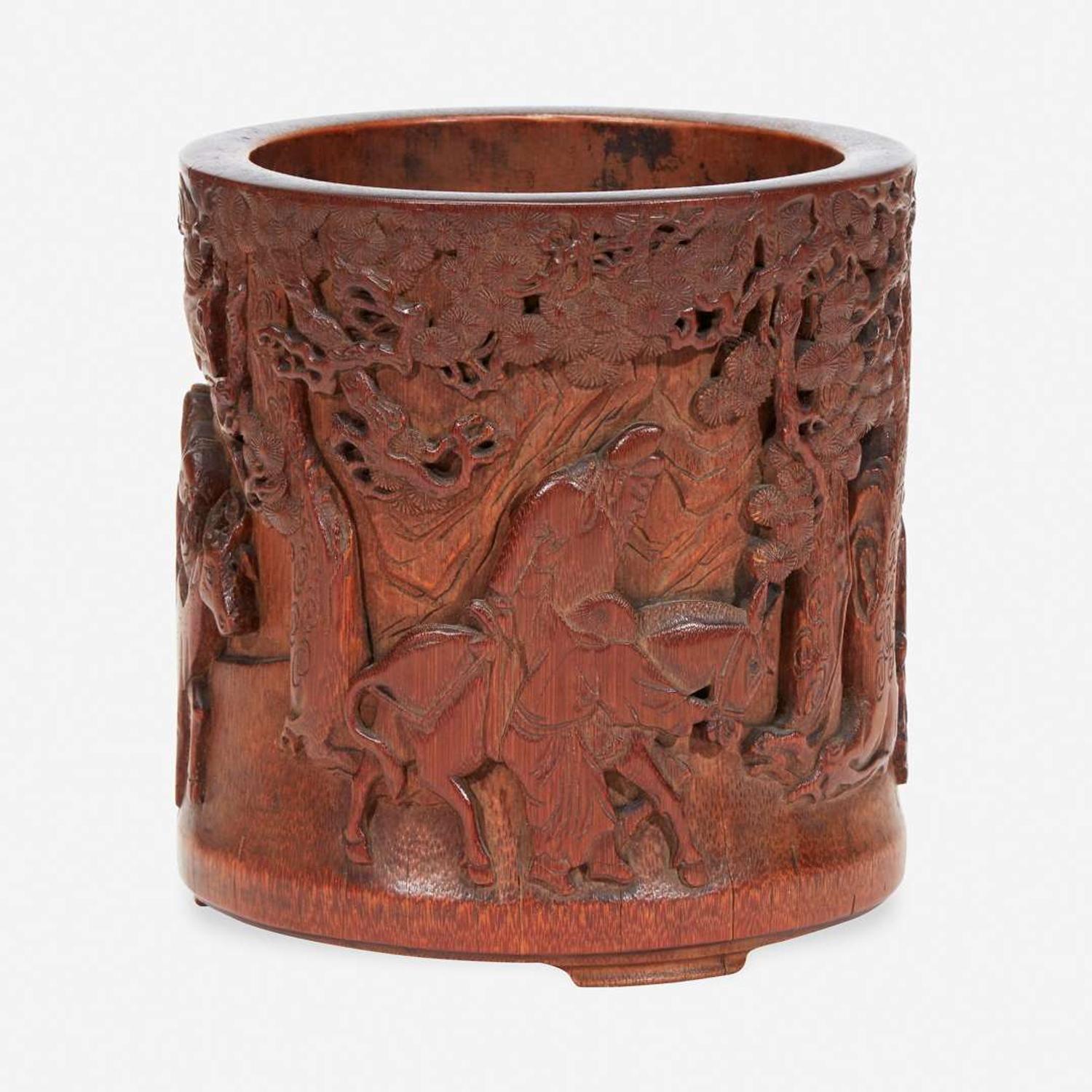 A Chinese carved bamboo brush holder 竹雕笔筒 Qing Dynasty ?