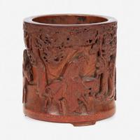 A Chinese carved bamboo brush holder 竹雕笔筒 Qing Dynasty ?