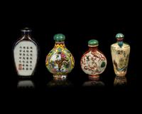 Four Chinese Famille Rose Porcelain Snuff Bottles