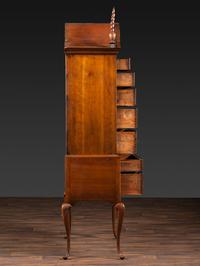 A Queen Anne Fan-Carved Cherrywood Bonnet Top High Chest