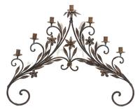 A Continental Wrought Iron Seven-Light Wall Sconce Height 26 x width 30 1/2 inches. — 19TH CENTURY