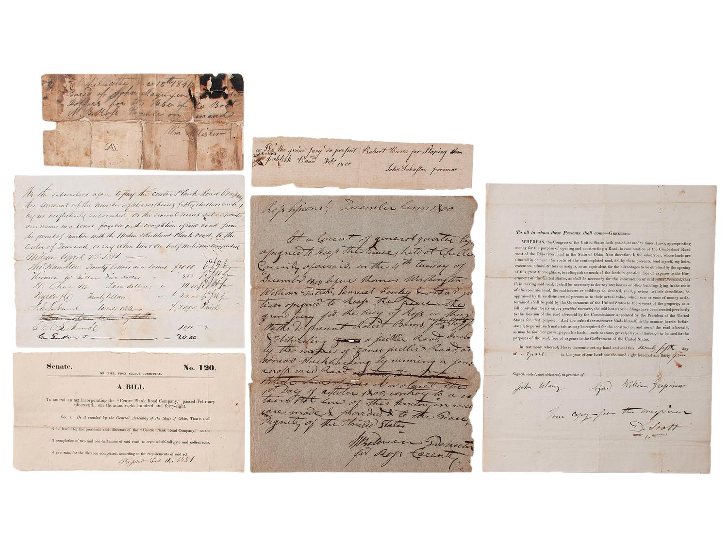 [OHIO]. A group of Ohio-related manuscripts and ephemera, including: