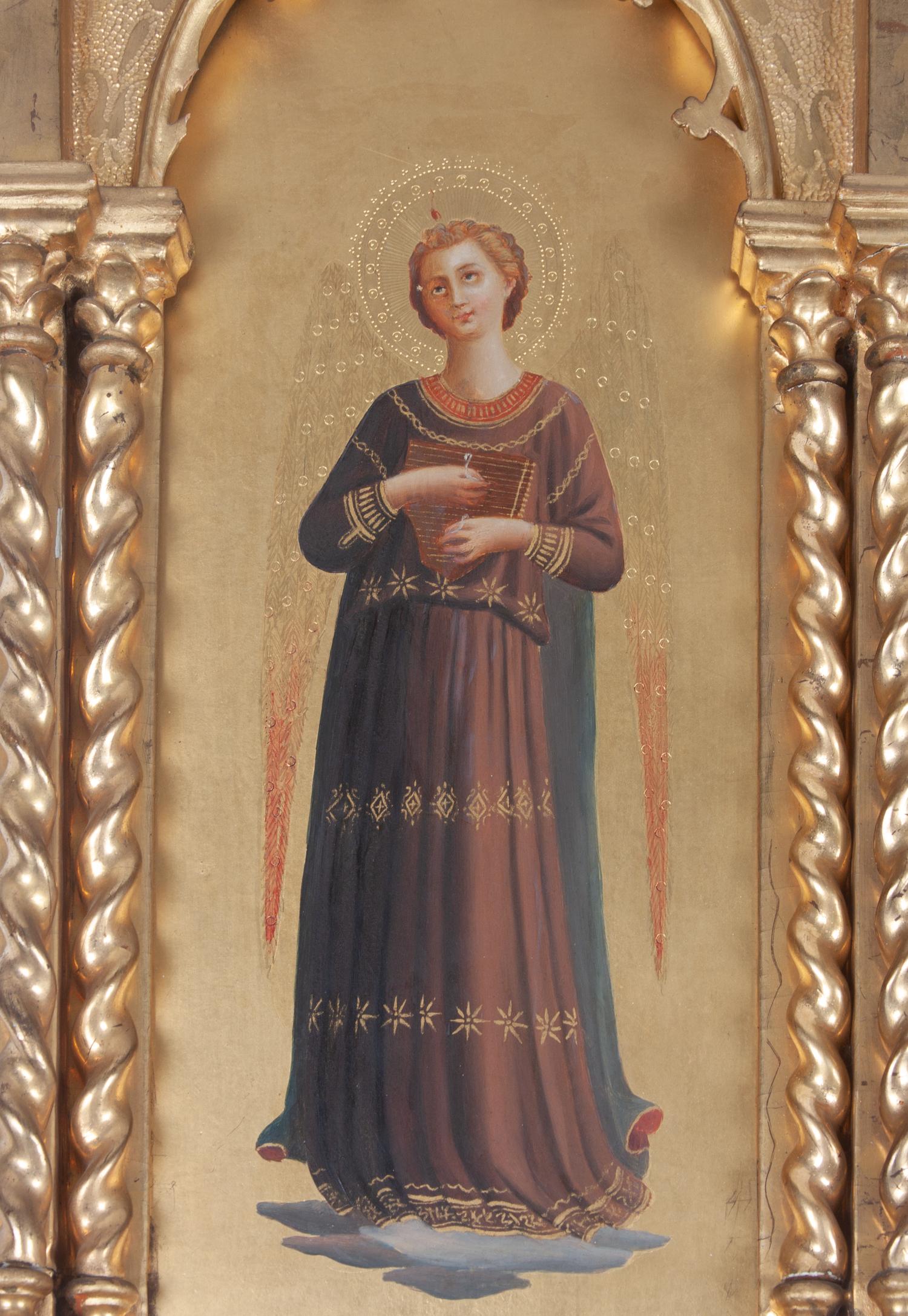A Pair of Italian Giltwood Paintings of Angel Musicians, After Fra Angelico