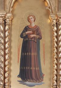 A Pair of Italian Giltwood Paintings of Angel Musicians, After Fra Angelico