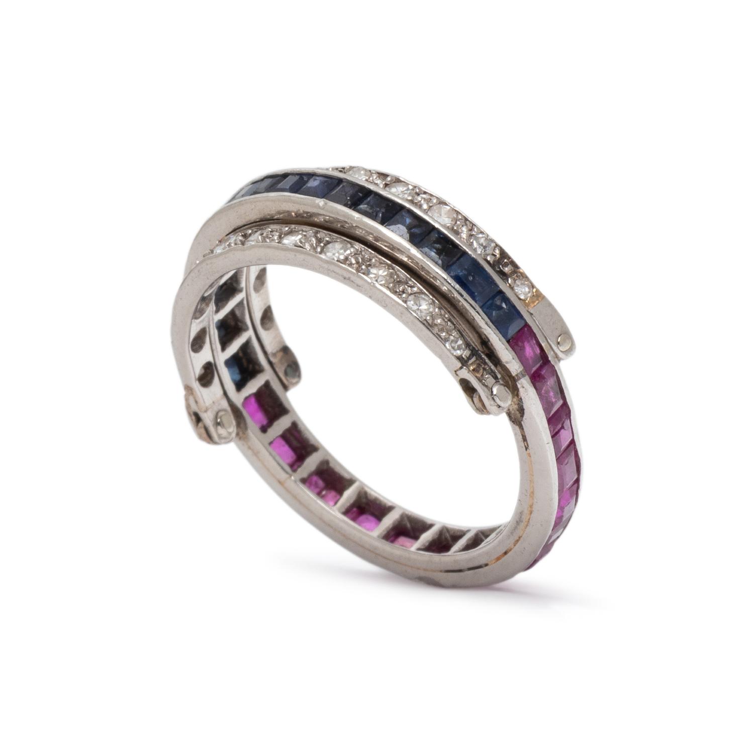 DIAMOND, RUBY, AND SAPPHIRE FLIP RING