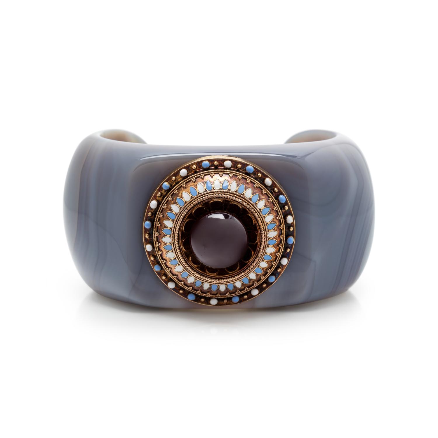 VERDURA, AGATE, GARNET AND ENAMEL CUFF BRACELET