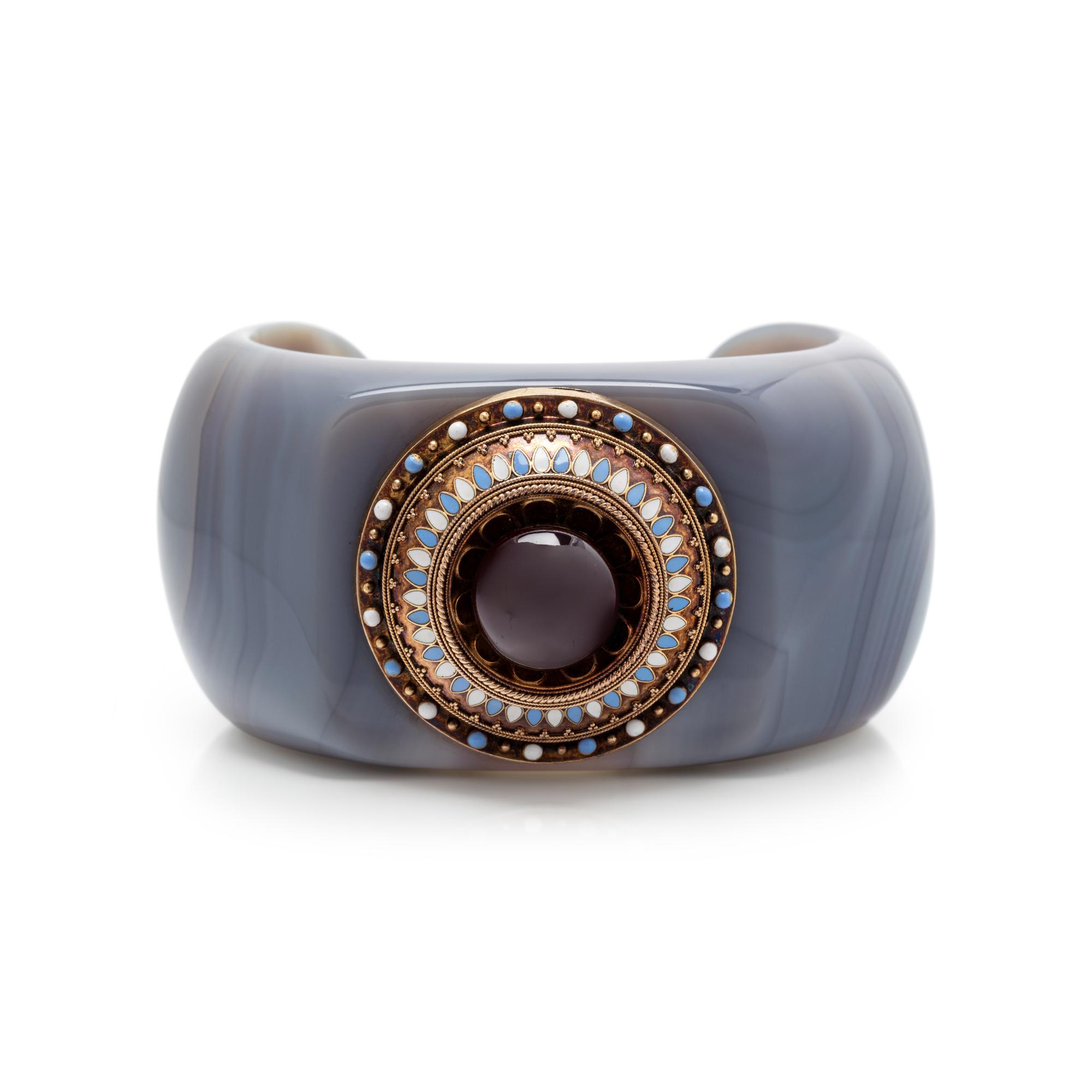 VERDURA, AGATE, GARNET AND ENAMEL CUFF BRACELET