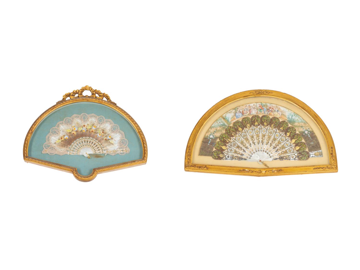A Pair of Continental Mother of Pearl and Lace Framed Fans — 19TH CENTURY