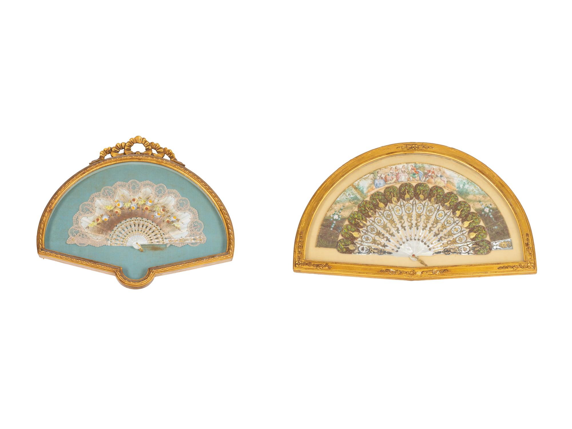 A Pair of Continental Mother of Pearl and Lace Framed Fans — 19TH CENTURY