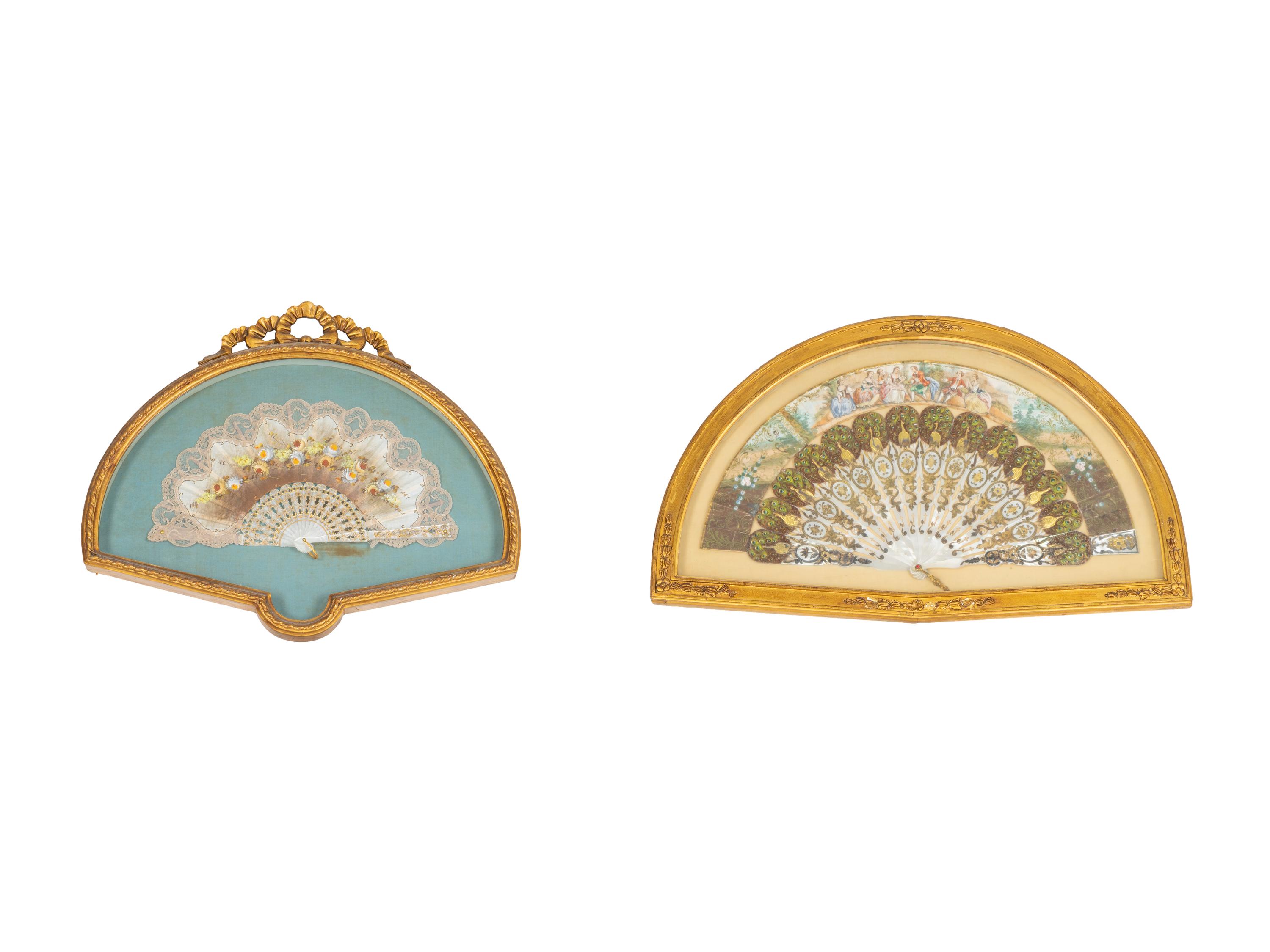 A Pair of Continental Mother of Pearl and Lace Framed Fans — 19TH CENTURY