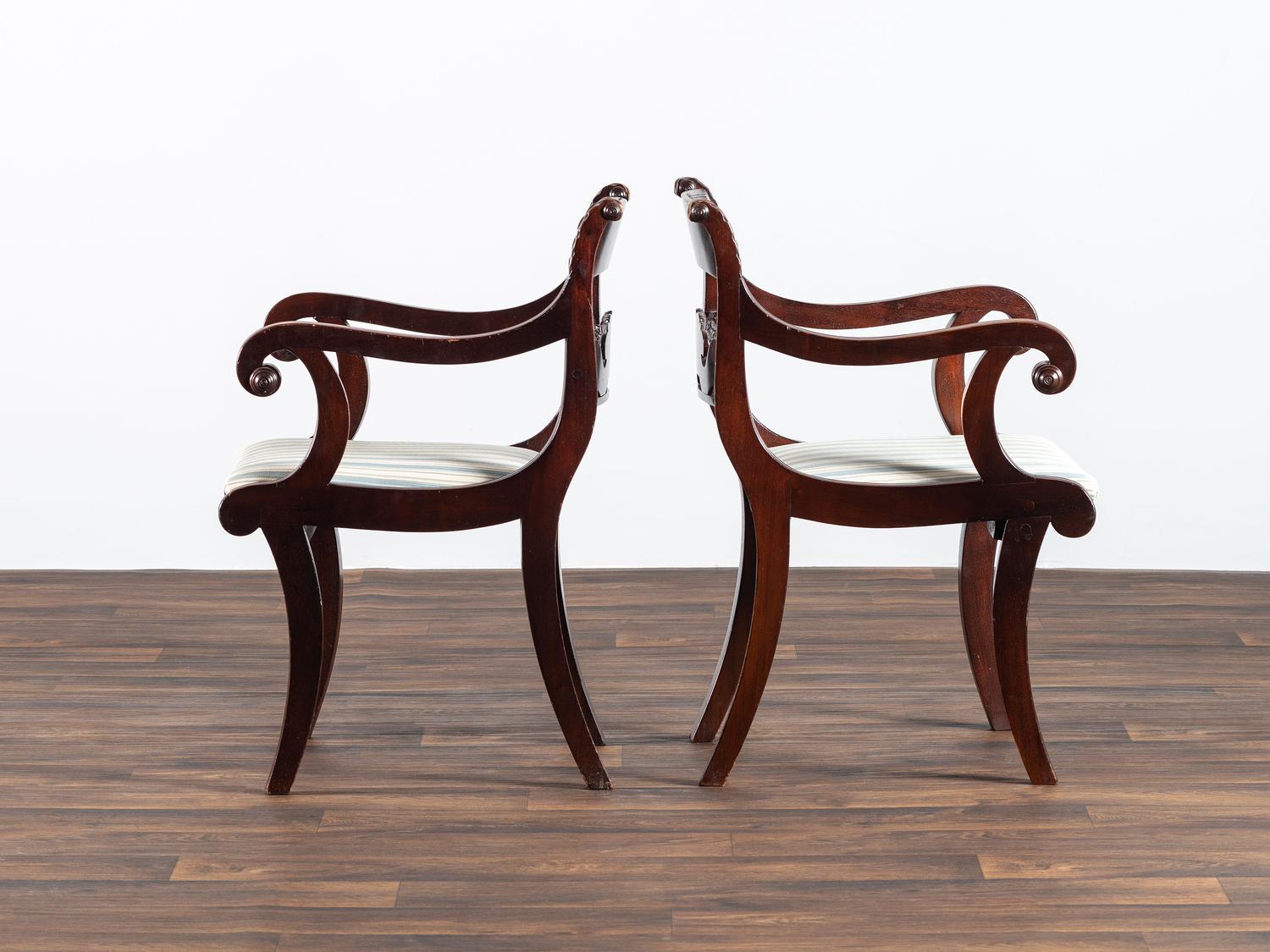 A Pair of Classical Cornucopia Carved Mahogany Armchairs