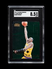 A 1996-97 Skybox Premium Rookie Prevue Kobe Bryant Rookie Basketball Card No. R3 (SGC 8.5 NM-MT+)