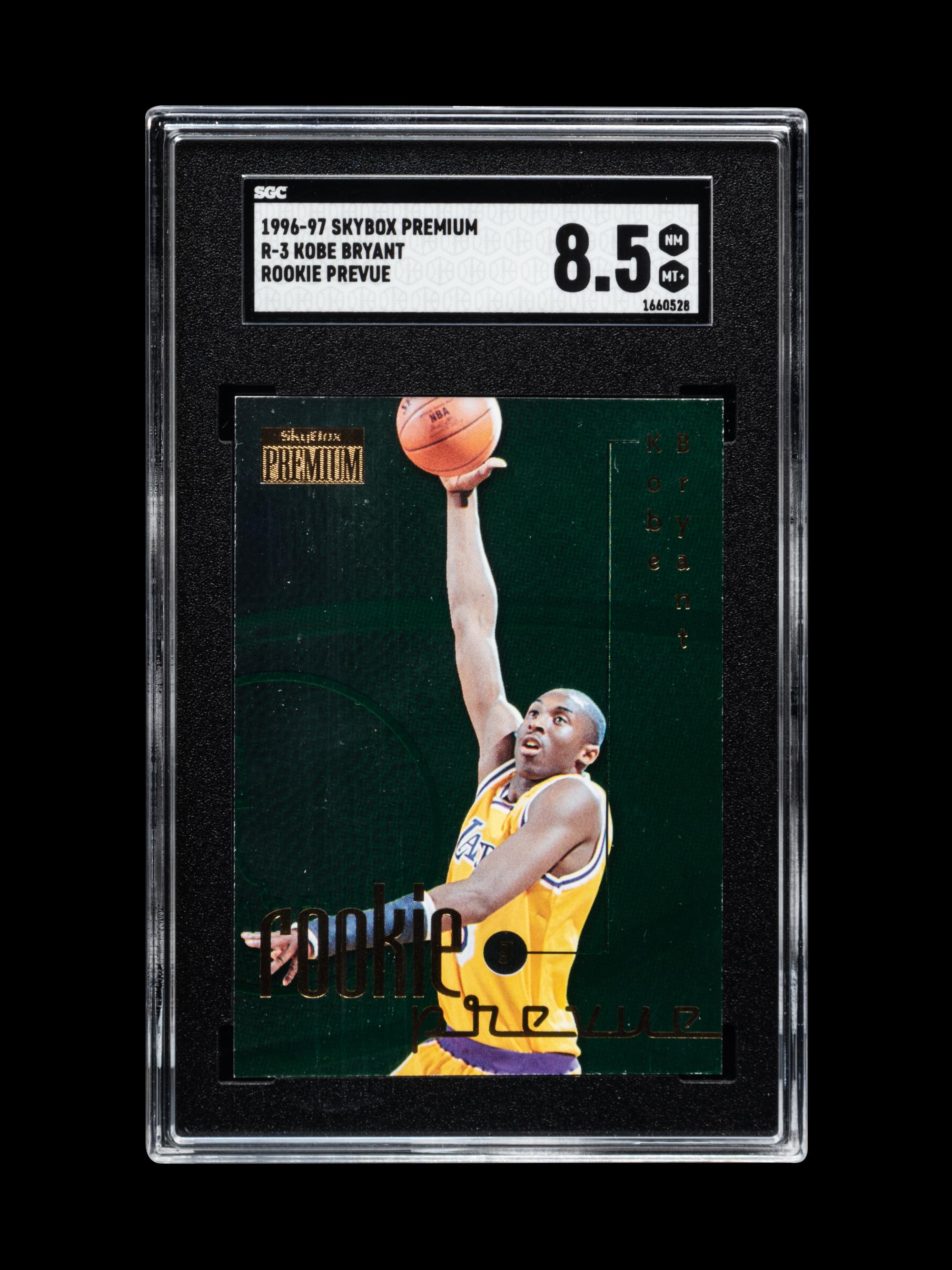 A 1996-97 Skybox Premium Rookie Prevue Kobe Bryant Rookie Basketball Card No. R3 (SGC 8.5 NM-MT+)
