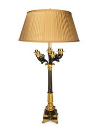 A Pair of Louis Philippe Gilt and Patinated Bronze Seven-Light Candelabra