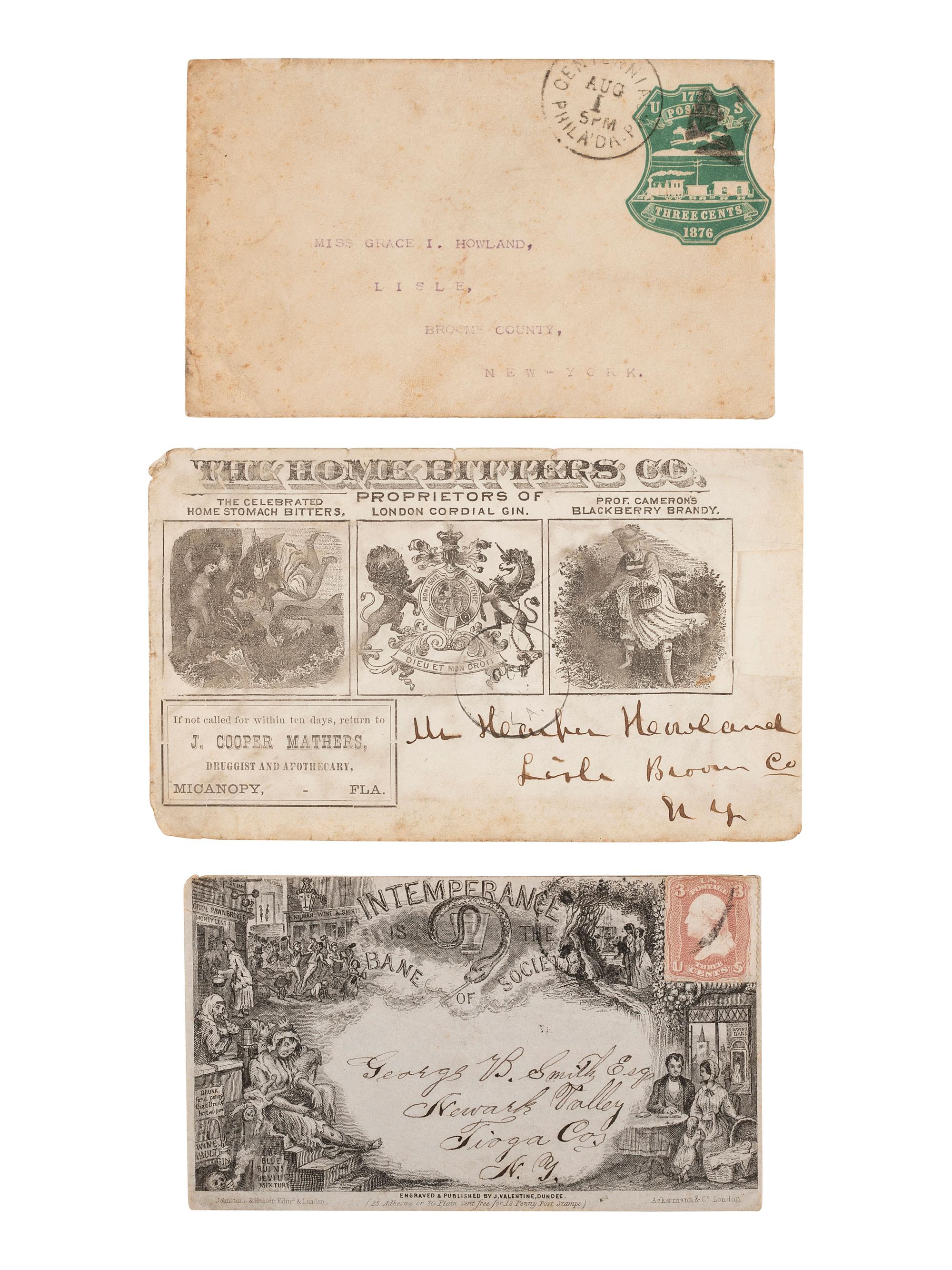 [AMERICANA]. Antebellum letters, First Day Covers, arrest warrant, rewards poster, and more.