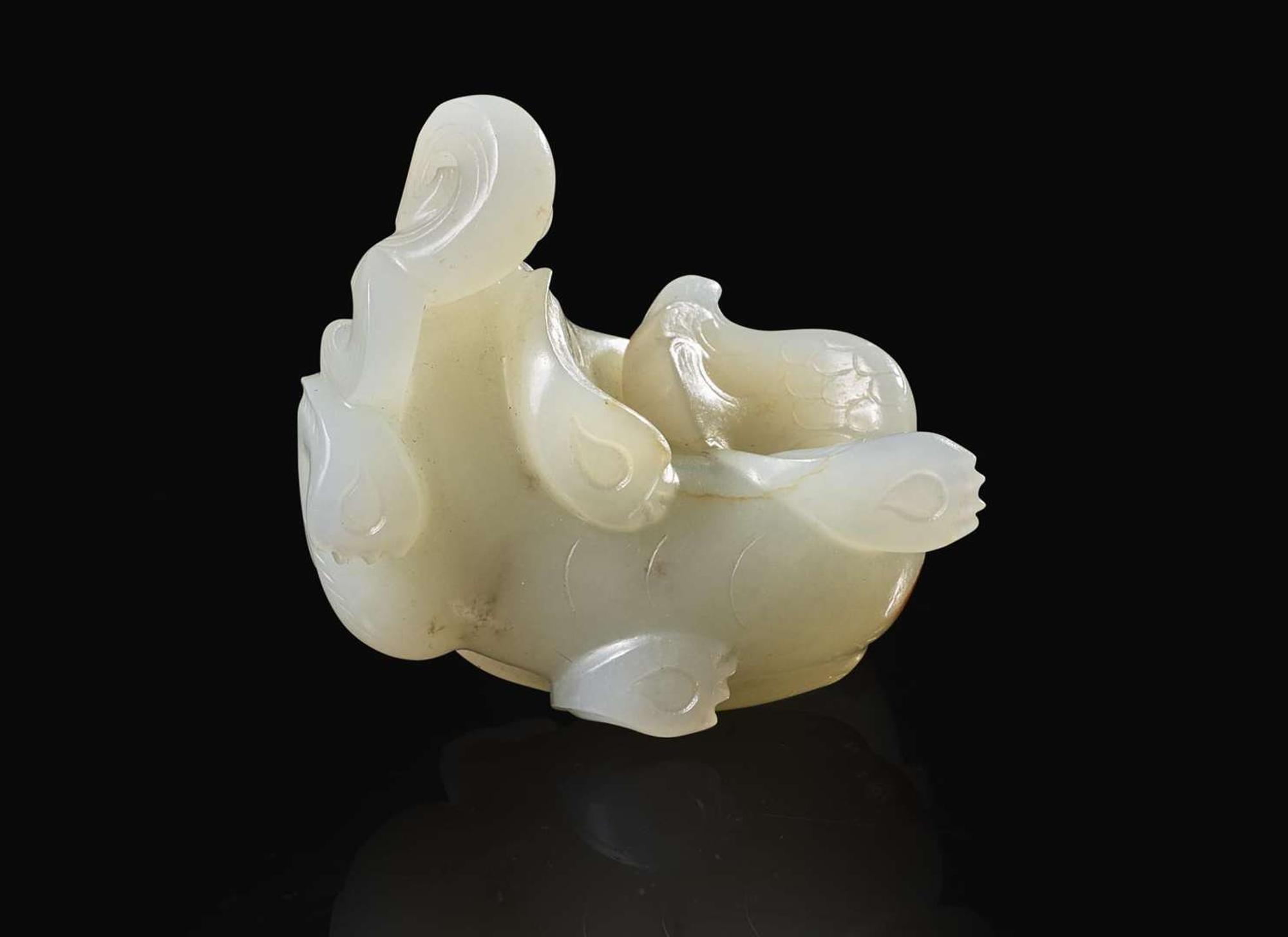 A Chinese carved white jade bixie, Qing dynasty, 18th century 白玉雕辟邪 清 十八世紀