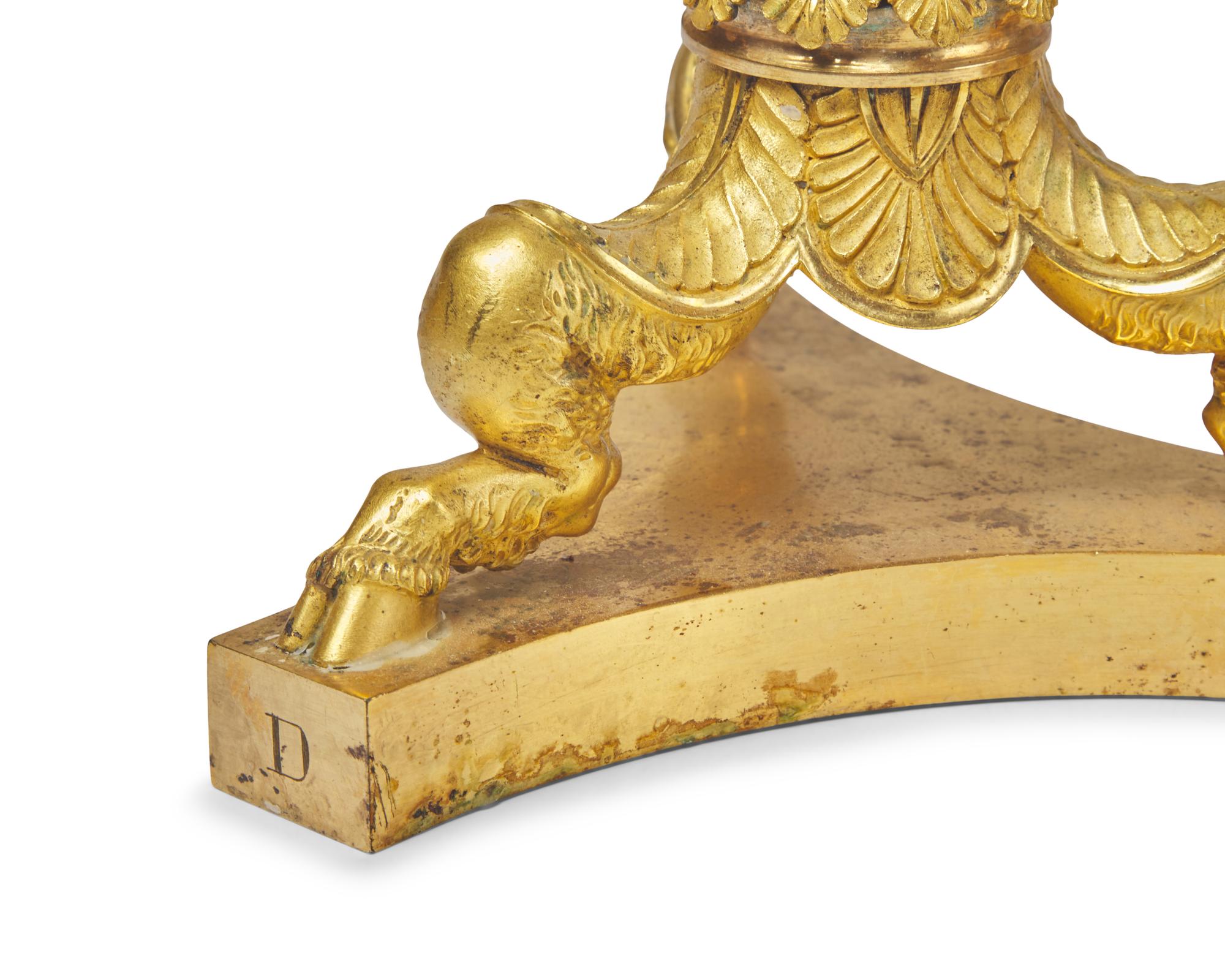 A Set of Five French Restauration Rock Crystal and Gilt-Bronze Candlesticks