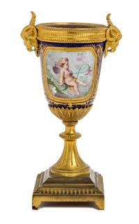 A Sevres Style Gilt Bronze Mounted Porcelain Urn Height 8 5/8 inches. — 19TH CENTURY