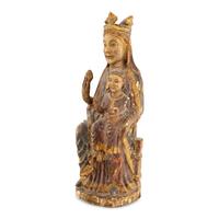 A Swabian Carved and Polychrome Decorated Figural Group of the Virgin and Child Enthroned