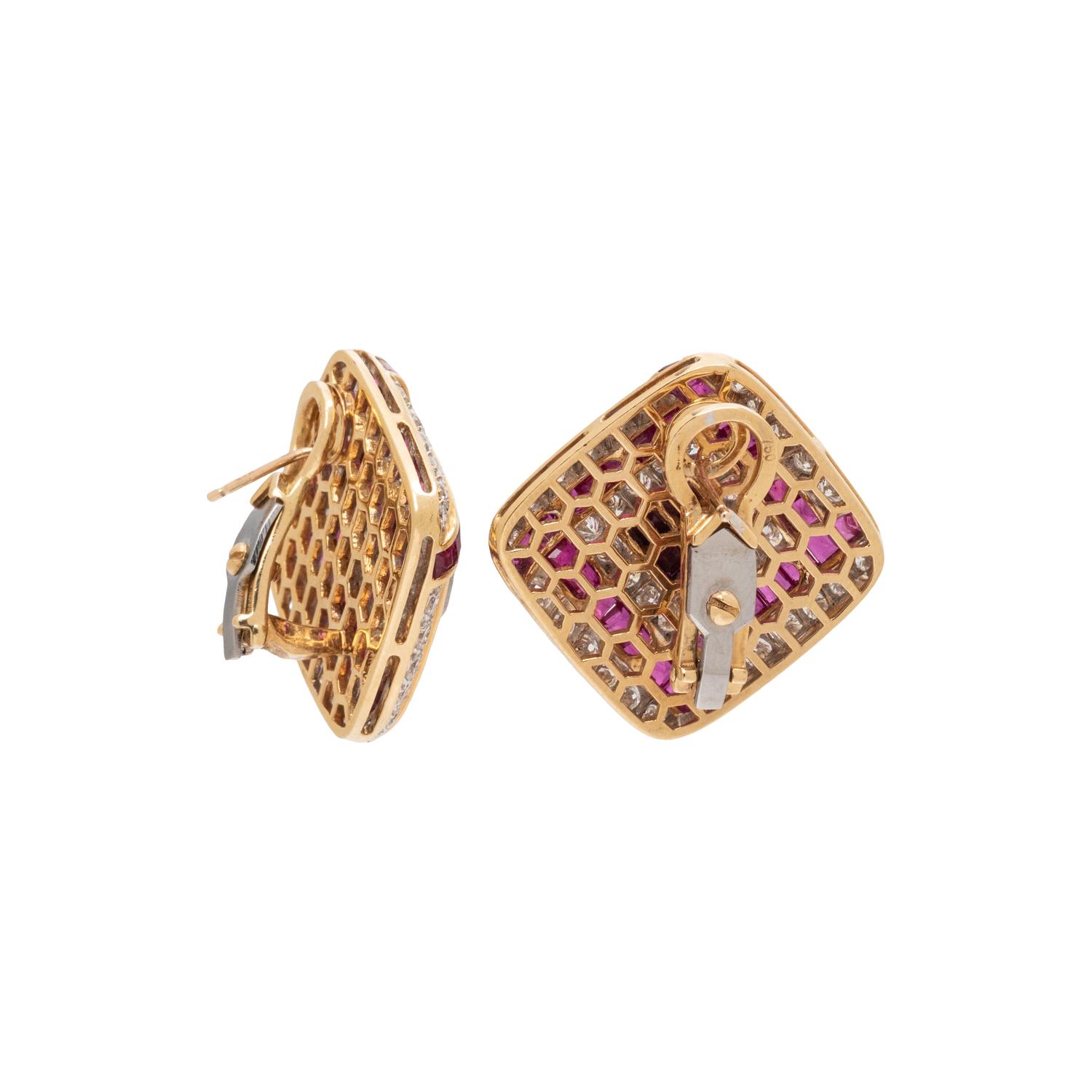 BICOLOR GOLD, DIAMOND, AND RUBY EARRINGS