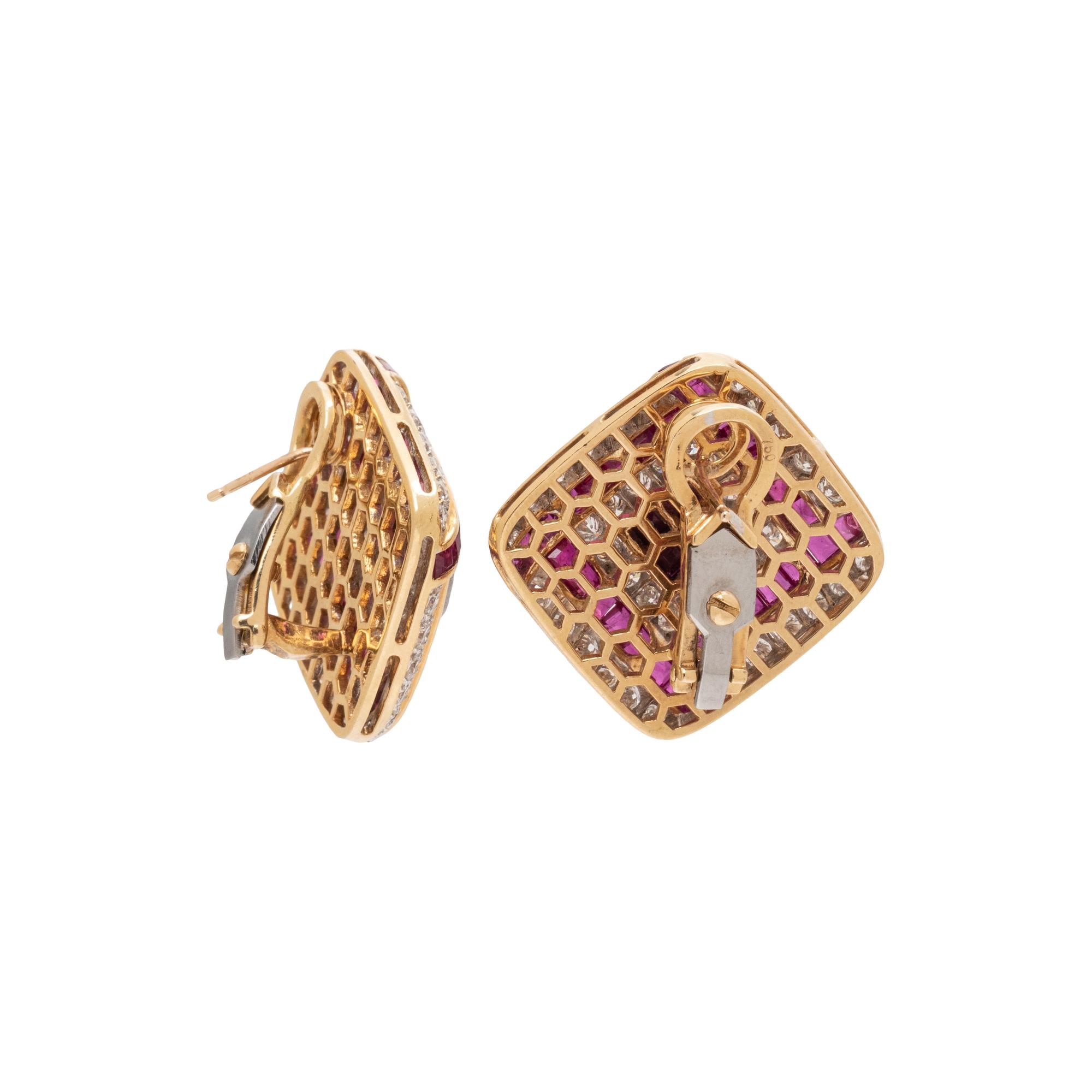 BICOLOR GOLD, DIAMOND, AND RUBY EARRINGS