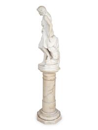 A Continental Marble Figure of a Female Bather on Pedestal — 19TH CENTURY
