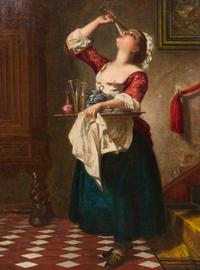 Attributed to Ludwig Knaus, (German, 1829-1910), The Naughty Maids (a pair of works)