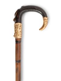 A 14-Karat Gold Mounted Stag Handle Cane