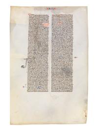 ALMAGEST MASTER (active Paris, c. 1210-1220) A leaf from a Bible, with an illuminated initial ‘A’, in Latin, illuminated manuscript on parchment [France, Paris, c. 1220]