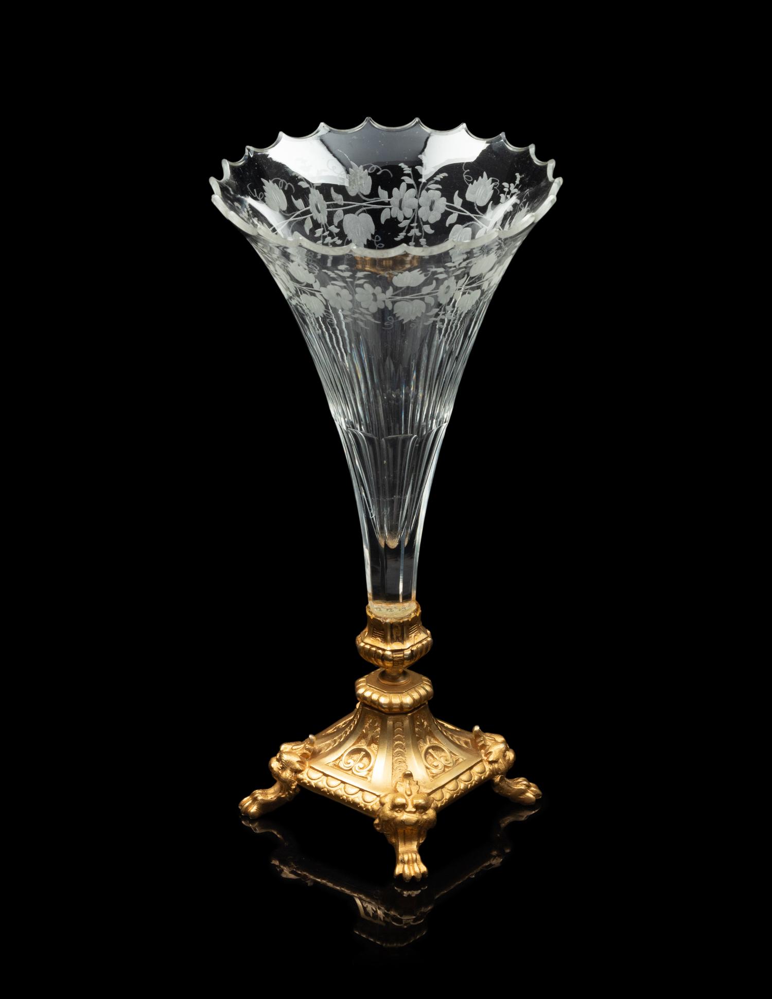 A Gilt-Bronze Mounted Etched and Cut Glass Vase