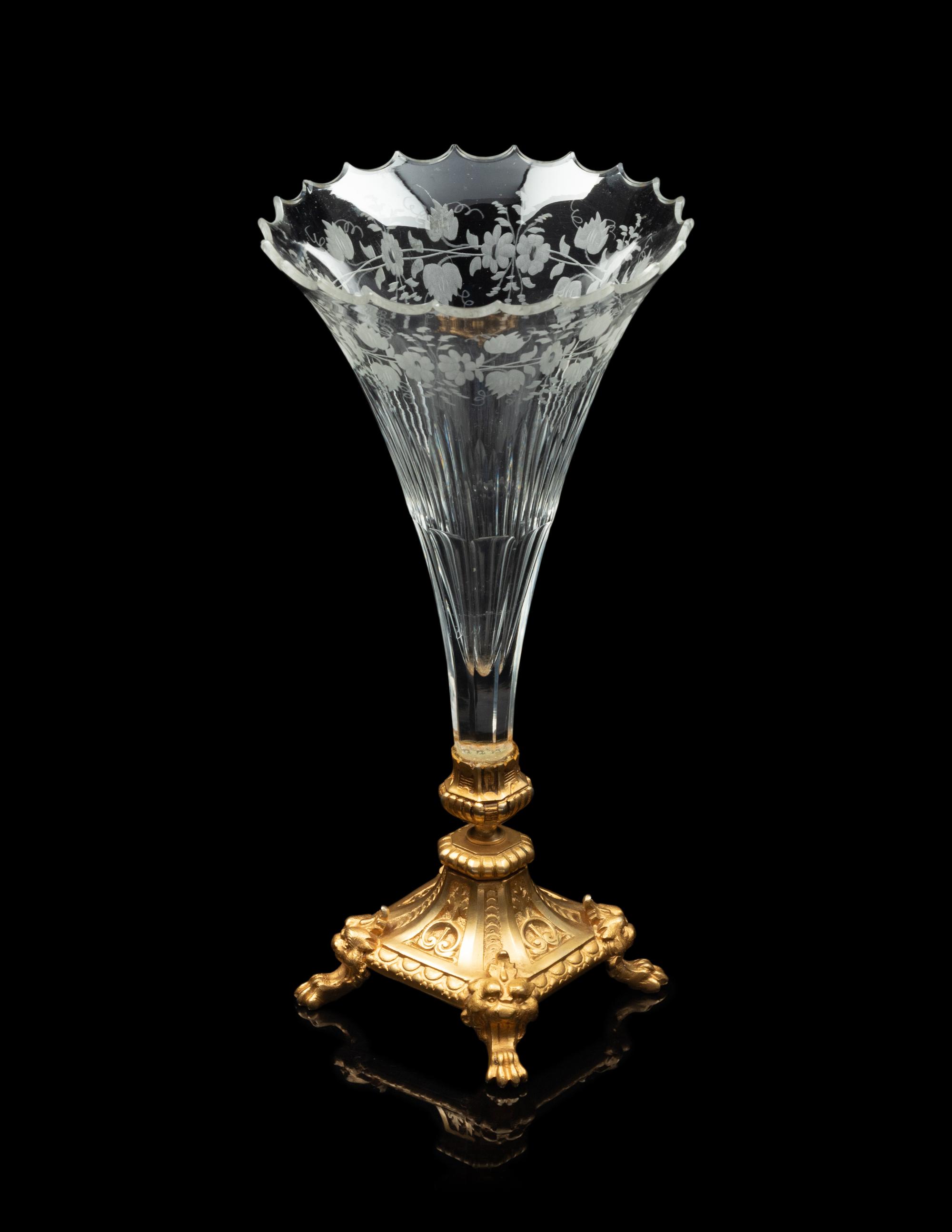 A Gilt-Bronze Mounted Etched and Cut Glass Vase