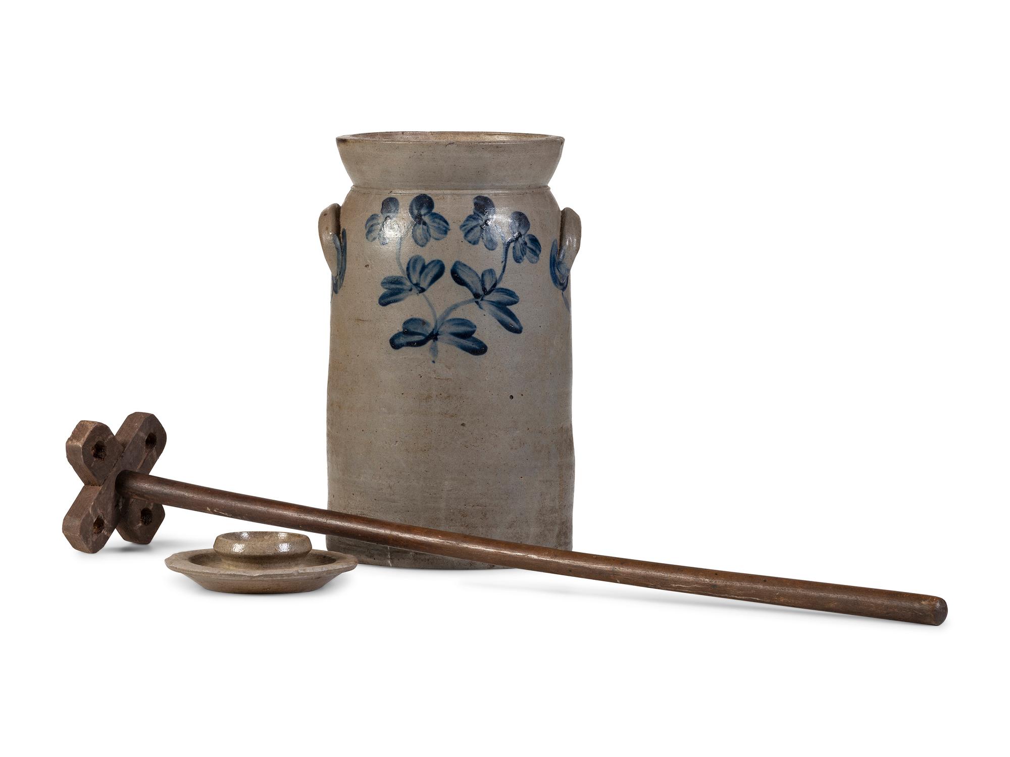 A Cobalt Decorated Stoneware Butter Churn