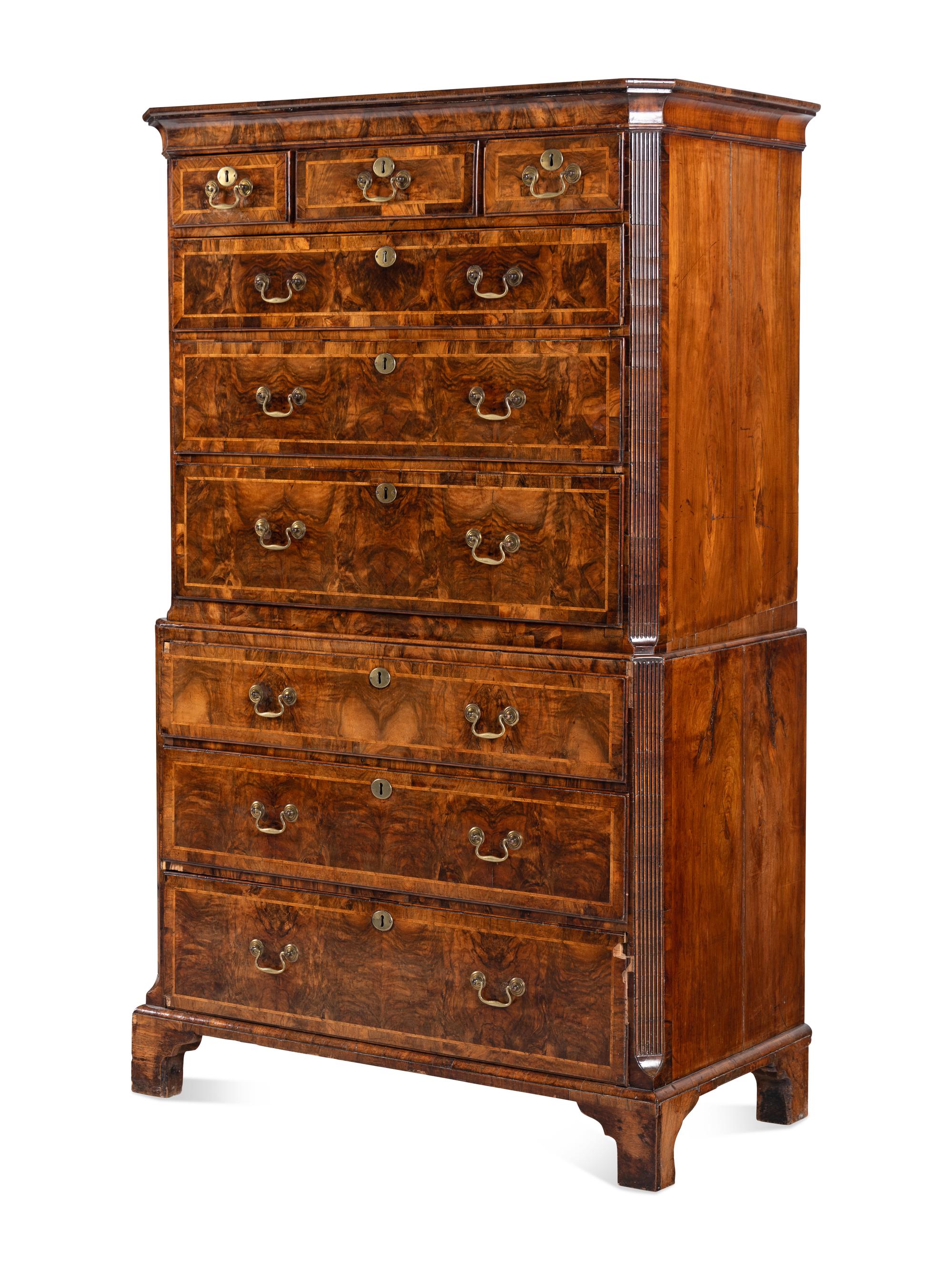 A George III Burl Walnut Chest-on-Chest