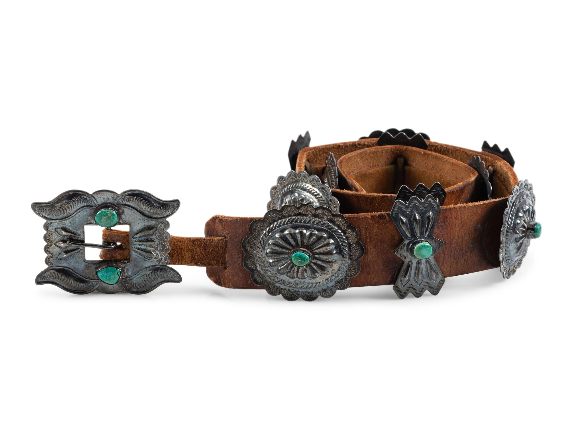 Navajo Silver and Turquoise Concha Belt