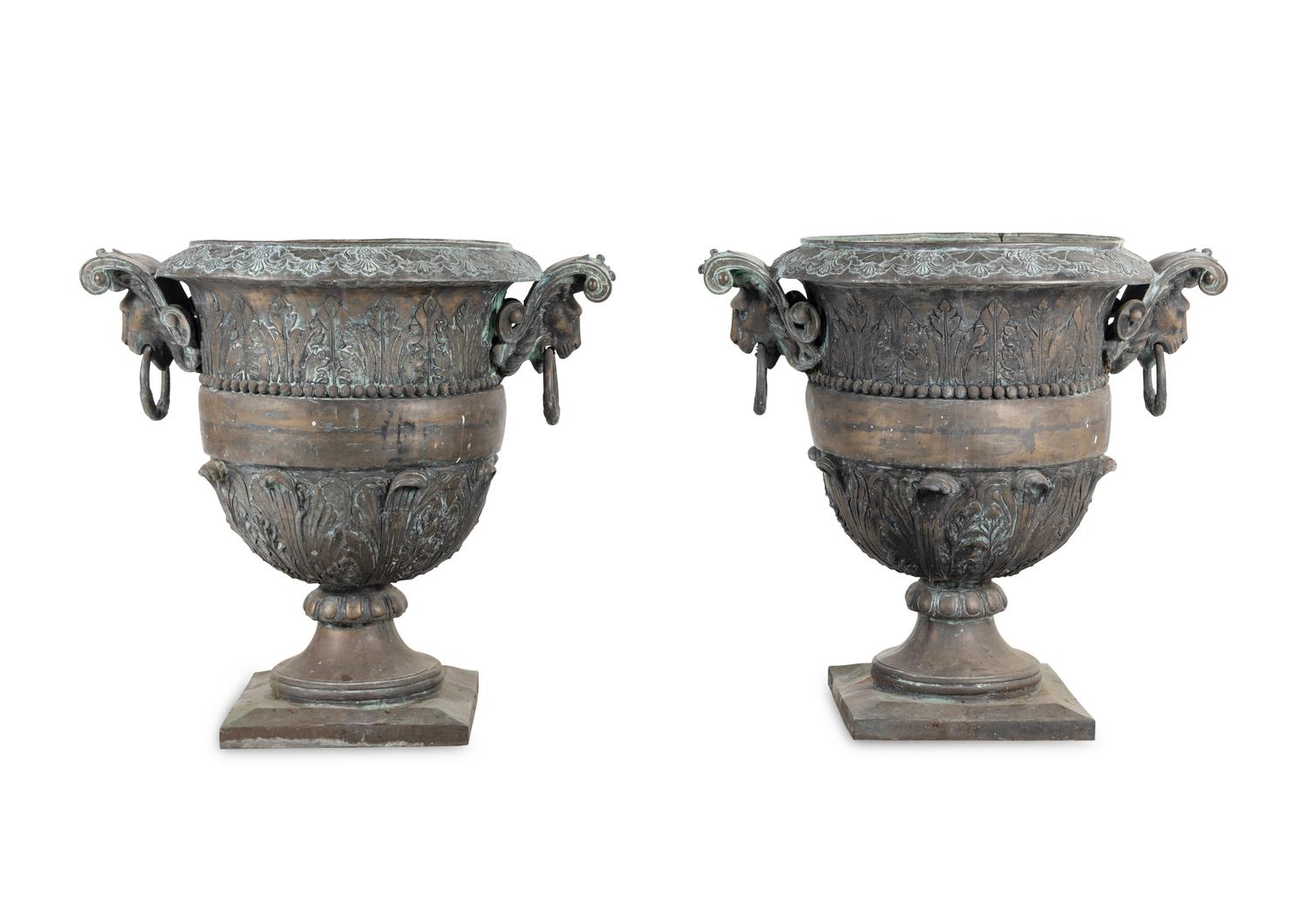 A Pair of Cast Metal Garden Urns